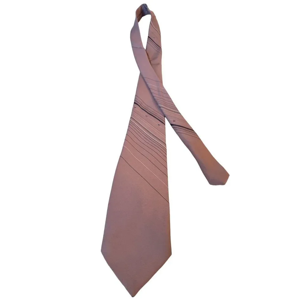 Vintage‎ Van Heusen Mens Neck Tie Rose Color with Stripes Poly/Silk